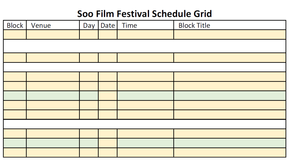 2023 Soo Film Festival Schedule Grid